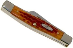 Case Medium Stockman Pocket Worn Harvest Orange Bone, Corn Cob Jig, 17003, 63032 SS Pocket Knife -Famous Knife Shop CE17003 04 case