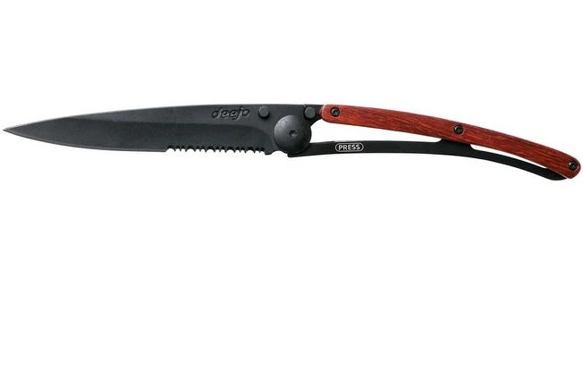 Deejo Wood Black One-Hand 37g, Coralwood 1GB505 Serrated Pocket Knife 3 Deejo Wood Black One-Hand 37g, Coralwood 1GB505 Serrated Pocket Knife