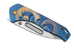 Medford Prae Slim, S45VN Tumbled Drop Point Blade, Blue Bronze Acanthus Handle Pocket Knife -Famous Knife Shop MF 23 PS 02 06 medford