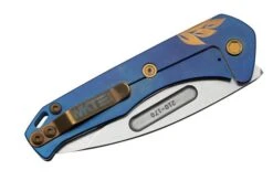 Medford Prae Slim, S45VN Tumbled Drop Point Blade, Blue Bronze Acanthus Handle Pocket Knife -Famous Knife Shop MF 23 PS 02 07 medford