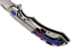 Olamic Wayfarer 247 Tanto Satin, Jeweled Handle Timascus Inlay, Blue Hardware -Famous Knife Shop OC24 M390 005 06 olamic