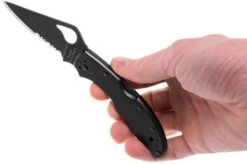 Spyderco Byrd Meadowlark Black 04BKPS2 Partly Serrated Pocket Knife -Famous Knife Shop SPBY04BKPS2 08 spyderco byrd meadowlark 2 spby04bkps2 08