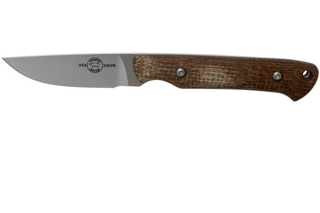 White River Knives Small Game Knife Natural Burlap Micarta Hunting Knife, Owen Baker Jr. Design 3 White River Knives Small Game Knife Natural Burlap Micarta Hunting Knife, Owen Baker Jr. Design
